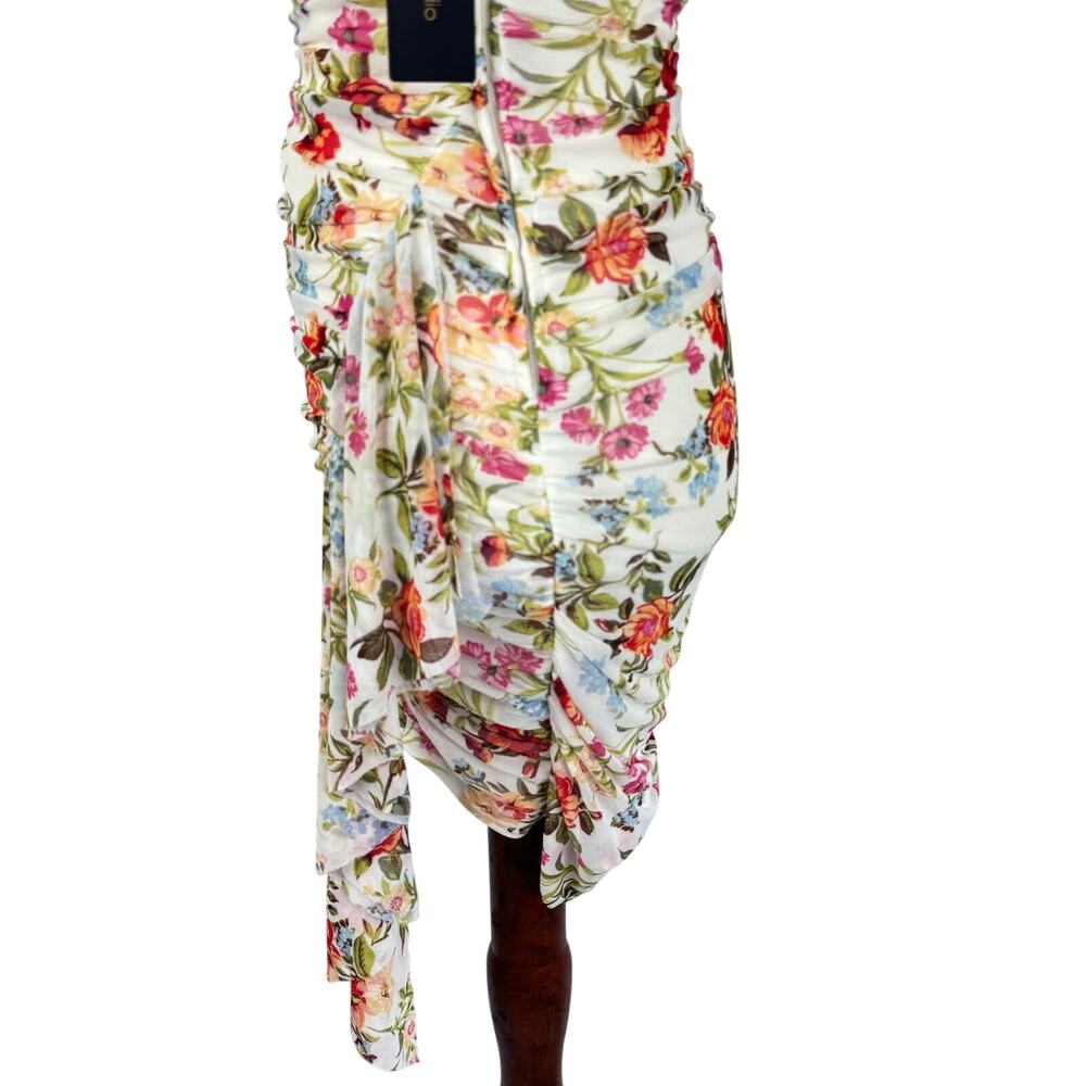 CITY STUDIO FLORAL RUCHED MESH BODYCON DRESS IN CREAM NWT JUNIORS SIZE 5/6 - Picture 7 of 15